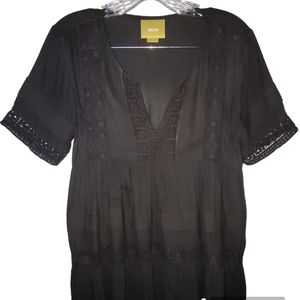 Anthropologie Maeve Black Tiered Lace Babydoll Top‎ S